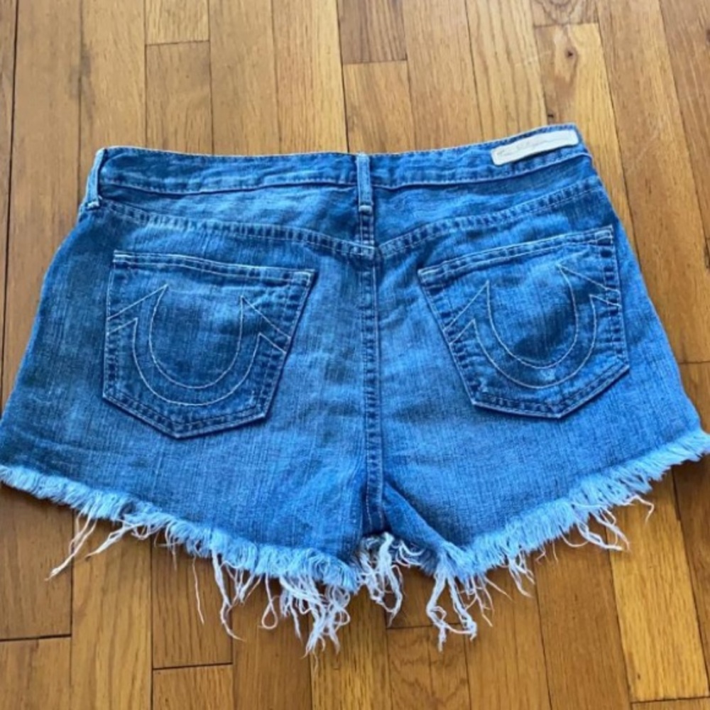 True Religion distressed denim shorts